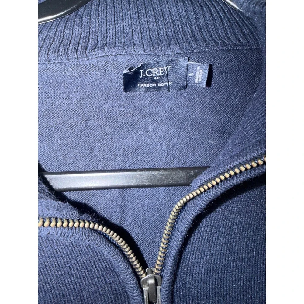 J.Crew Mens Harbor Cotton Quarter Zip Sweater Navy Blue Large F4718‎ Merino Wool